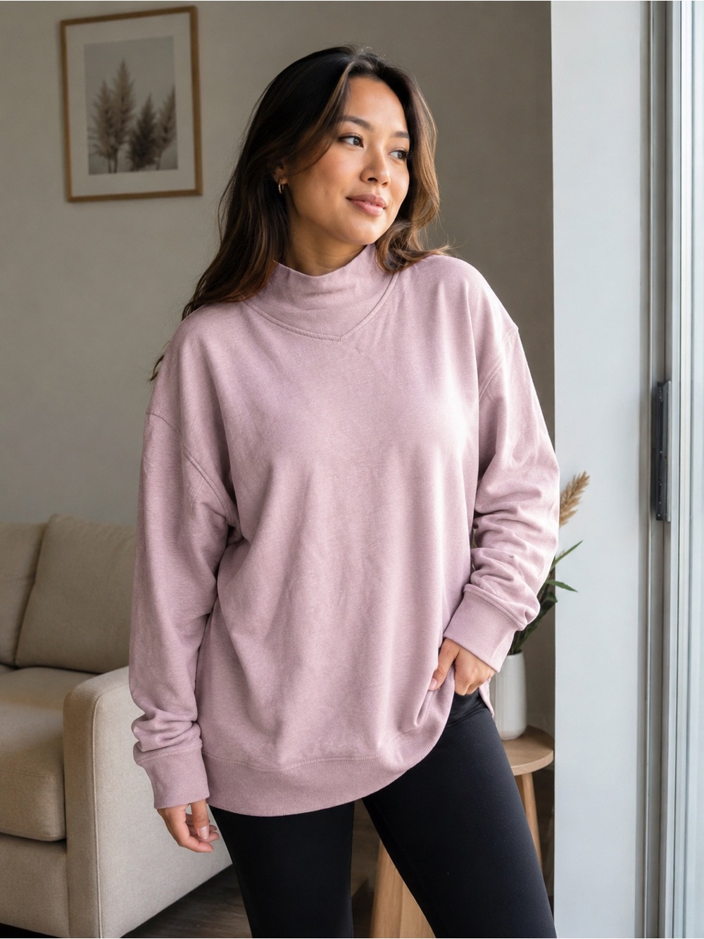 Activezone Dusty Rose Mock Neck Pullover Sweater